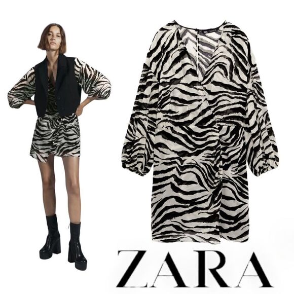 ZARA | Zebra | ANIMAL PRINT MINI DRESS - Picture 1 of 11